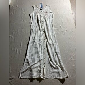 India Boutique White Rayon Embroidered Button Down Full Length Maxi Dress